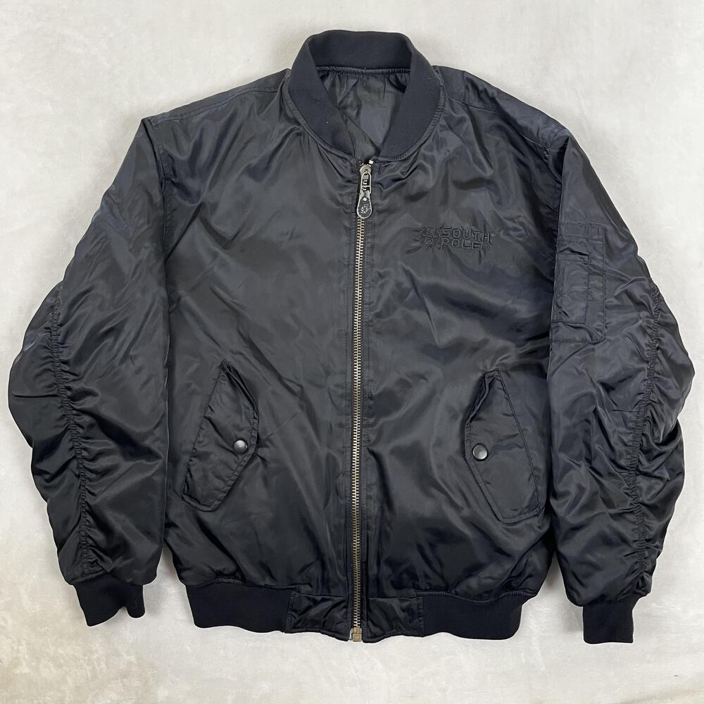 Vintage Southpole Bomber Jacket Mens Medium Black Reversible Quilted Insulated